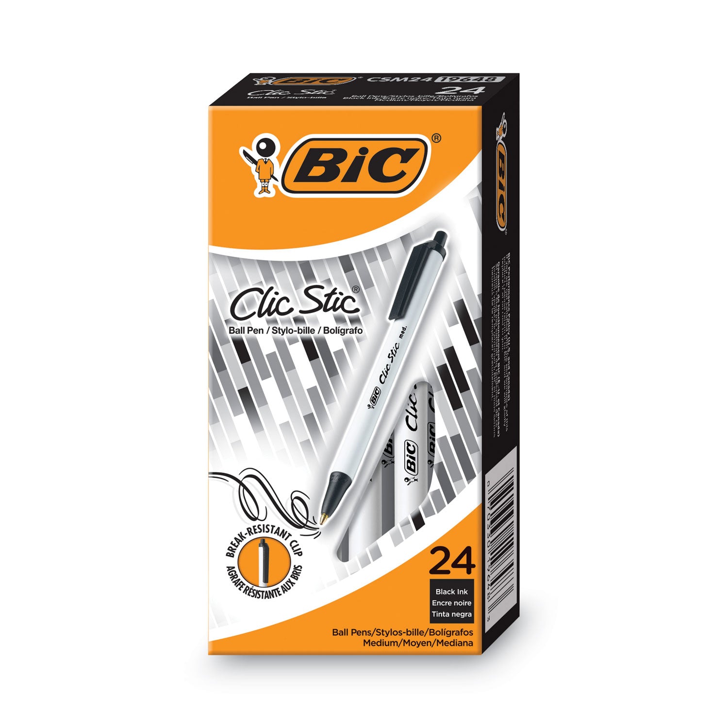 BIC Clic Stic Ballpoint Pen Value Pack, Retractable, Medium 1 mm, Black Ink, White Barrel, 24/Pack (CSM241BK)