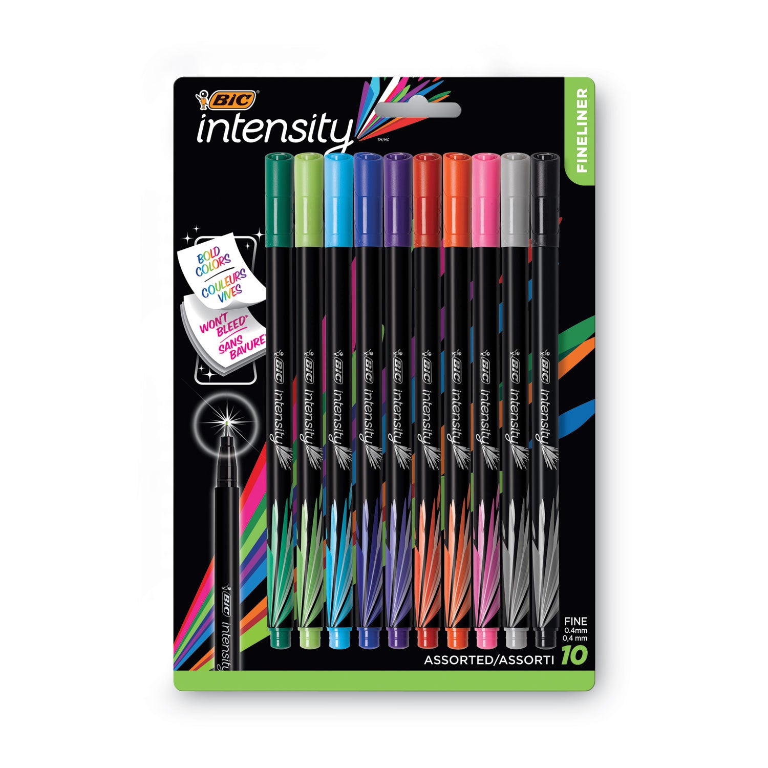 BIC Intensity Porous Point Pen, Stick, Extra-Fine 0.4 mm, Assorted Ink and Barrel Colors, 10/Pack (FPINFAP10AST)