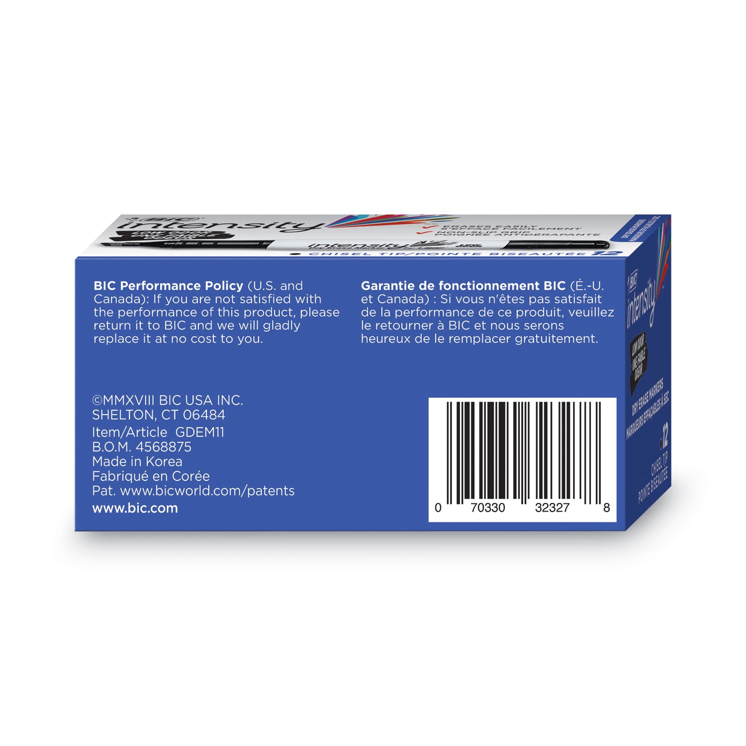 BIC Intensity Low Odor Chisel Tip Dry Erase Marker, Broad Chisel Tip, Black, Dozen (GDEM11BK)