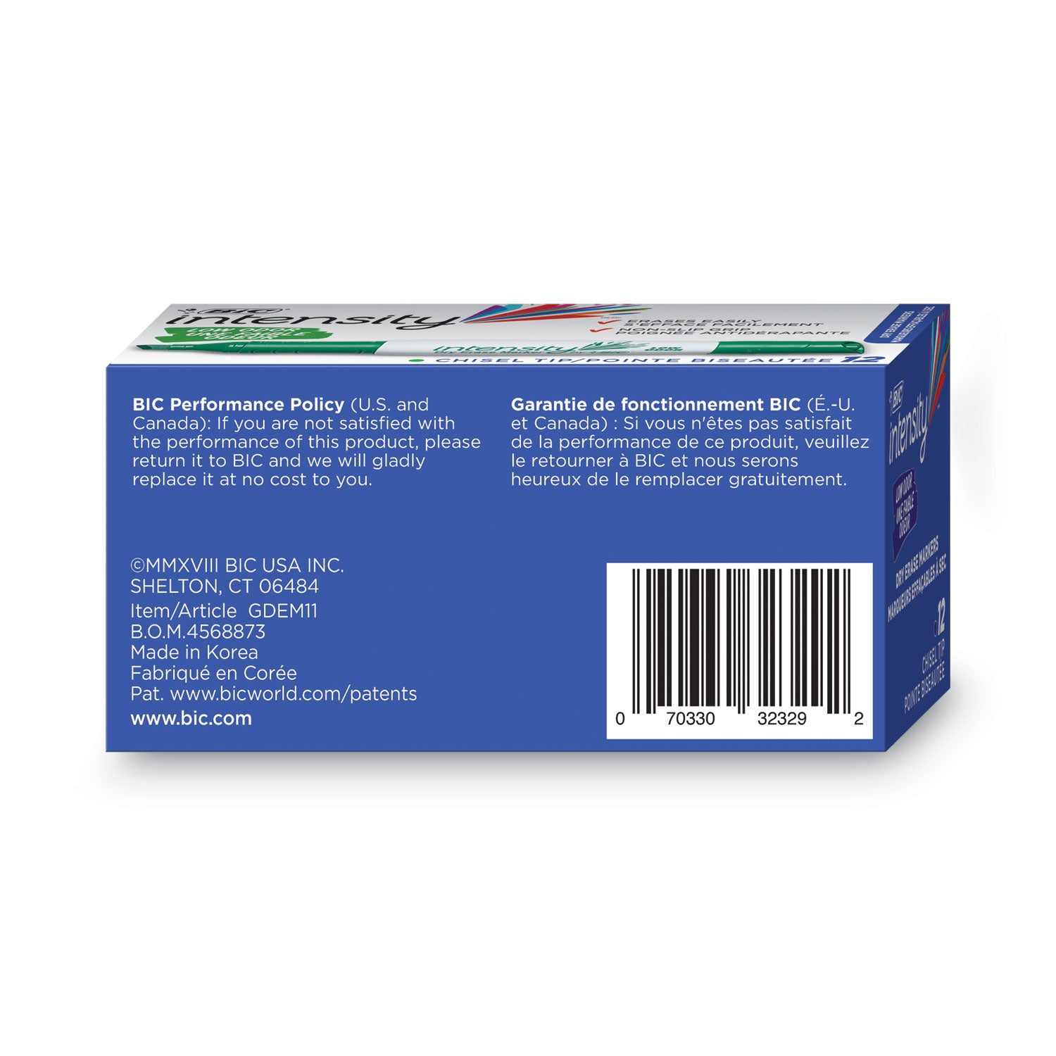 BIC Intensity Low Odor Chisel Tip Dry Erase Marker, Broad Chisel Tip, Green, Dozen (GDEM11GN)