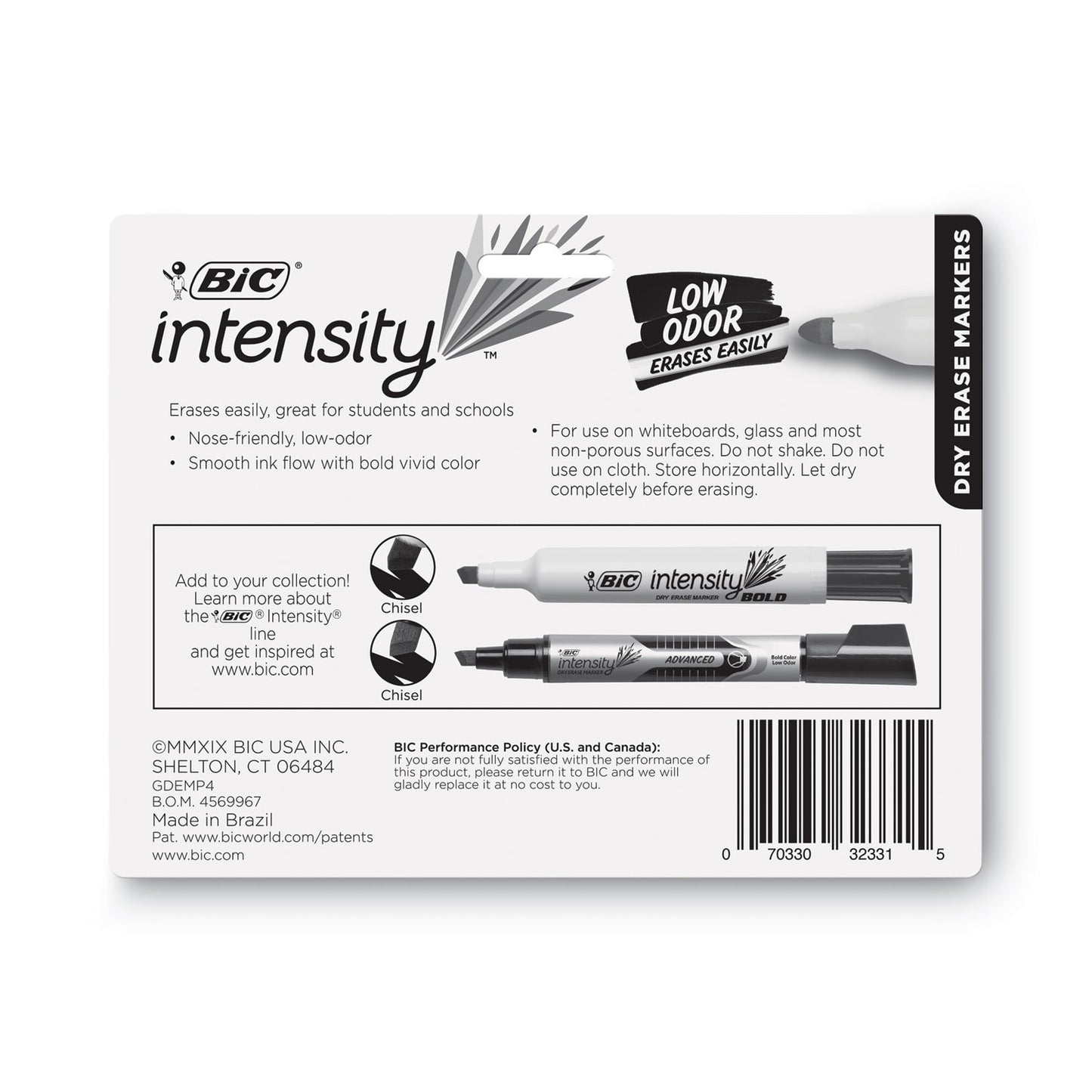 BIC Intensity Bold Tank-Style Dry Erase Marker, Extra-Broad Bullet Tip, Assorted Colors, 4/Set (GDEMP41ASST)