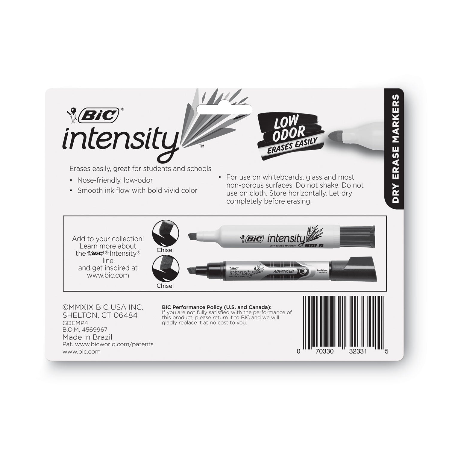 BIC Intensity Bold Tank-Style Dry Erase Marker, Extra-Broad Bullet Tip, Assorted Colors, 4/Set (GDEMP41ASST)