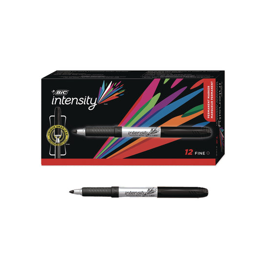 BIC Intensity Fine Tip Permanent Marker, Fine Bullet Tip, Tuxedo Black, Dozen (GPM11BK)