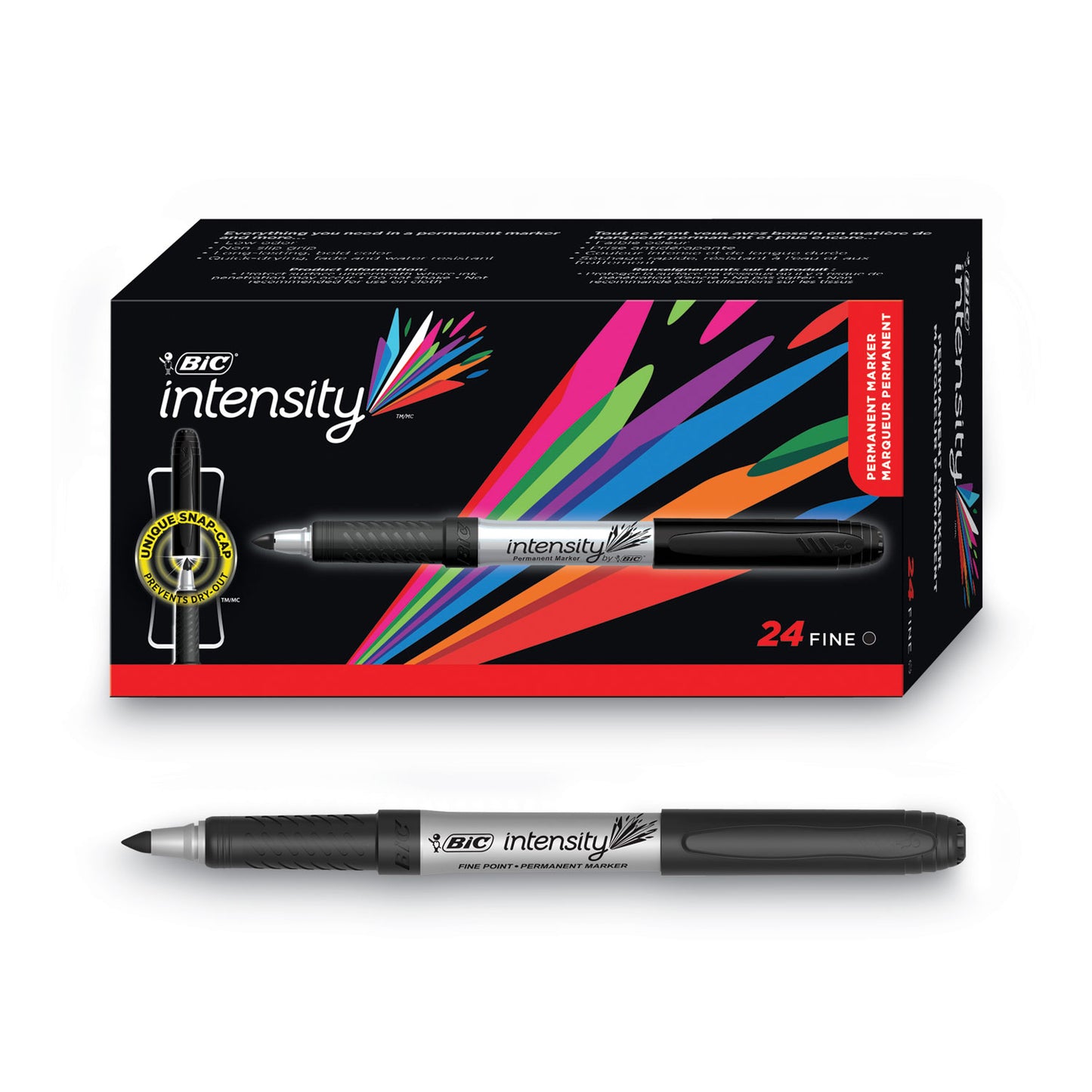 BIC Intensity Fine Tip Permanent Marker Value Pack, Fine Bullet Tip, Black, 24/Pack (GPM241BK)