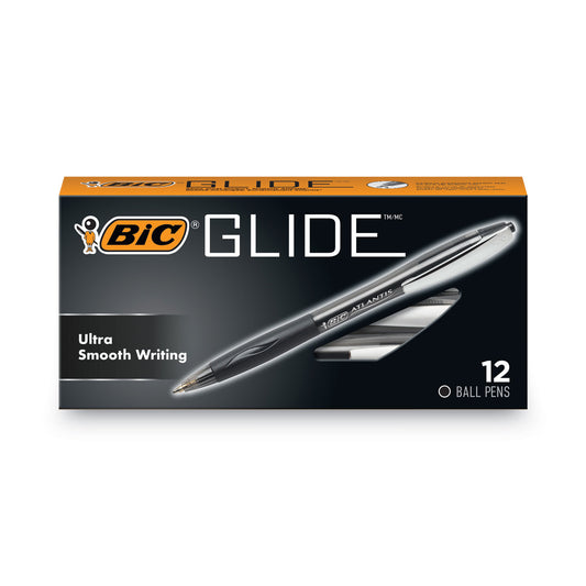 BIC GLIDE Ballpoint Pen, Retractable, Medium 1 mm, Black Ink, Smoke/Black Barrel, Dozen (VCG11BK)