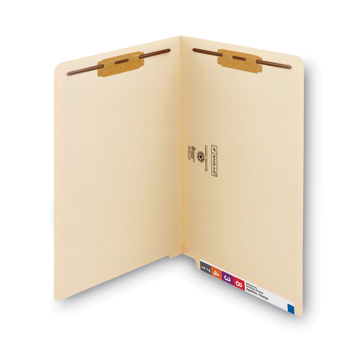 Smead End Tab Fastener Folders with Reinforced Straight Tabs, 11-pt Manila, 2 Fasteners, Legal Size, Manila Exterior, 50/Box (37115)