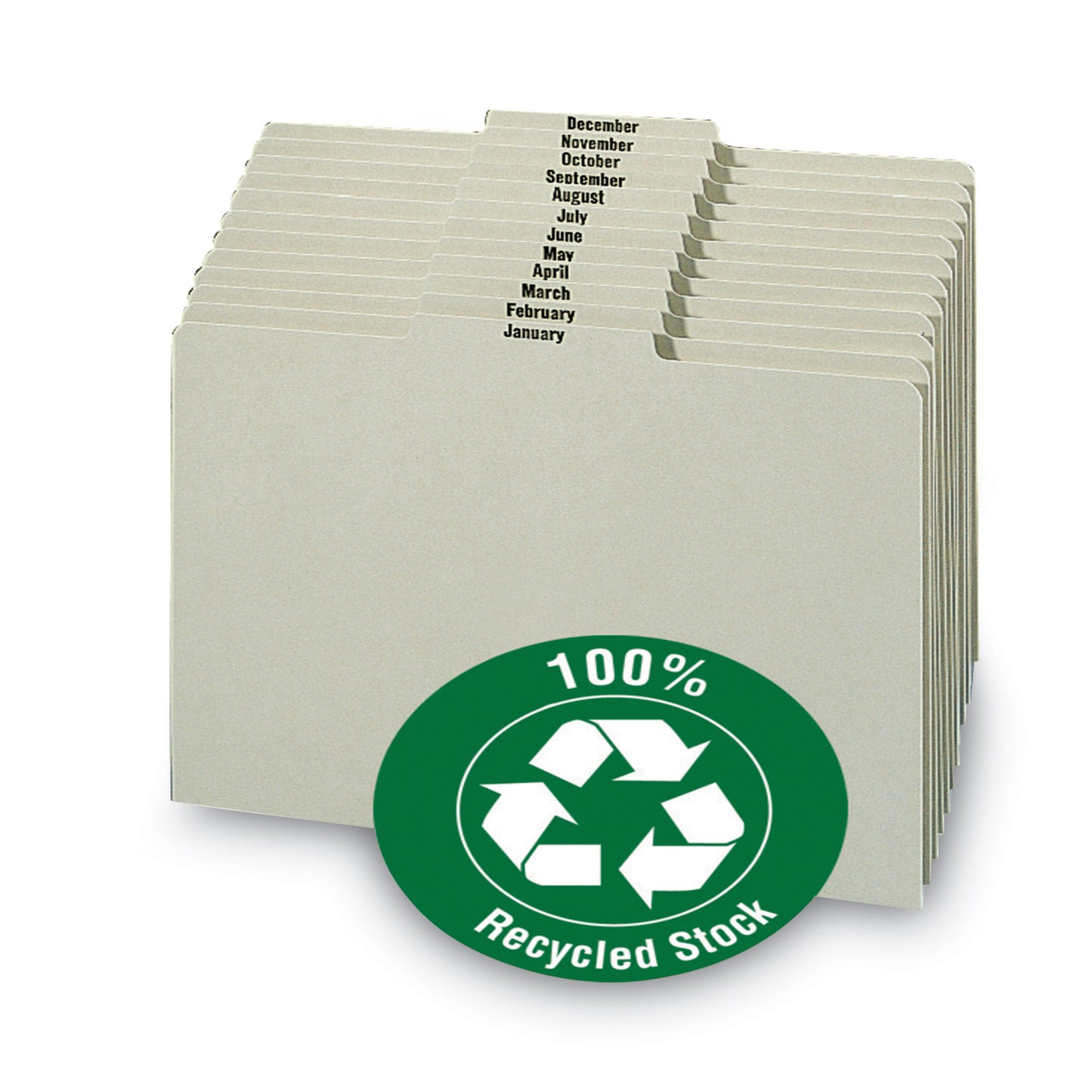 Smead 100% Recycled Monthly Top Tab File Guide Set, 1/3-Cut Top Tab, January to December, 8.5 x 11, Green, 12/Set (50365)