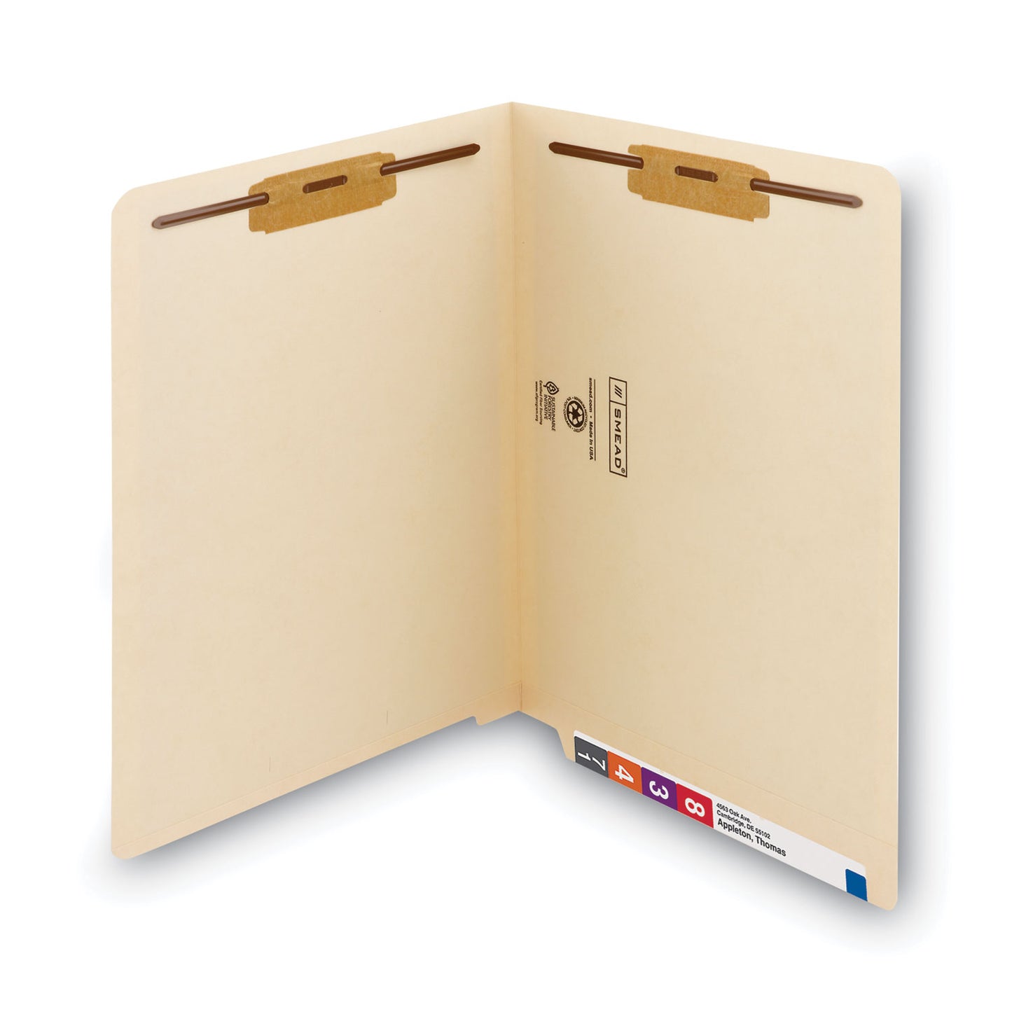 Smead End Tab Fastener Folders with Reinforced Straight Tabs, 14-pt Manila, 2 Fasteners, Letter Size, Manila Exterior, 50/Box (34215)