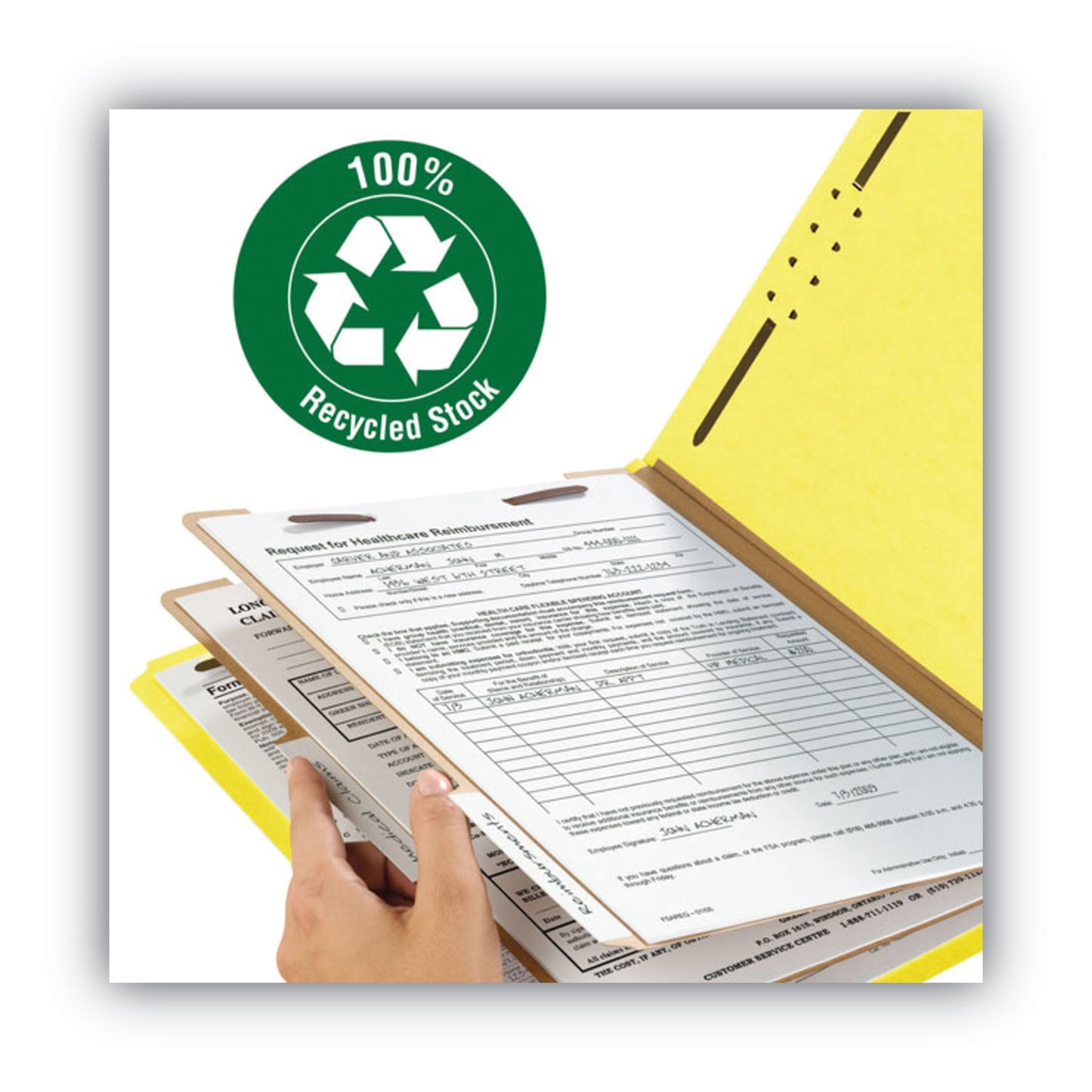 Smead Recycled Pressboard Classification Folders, 2" Expansion, 2 Dividers, 6 Fasteners, Letter Size, Yellow Exterior, 10/Box (14064)