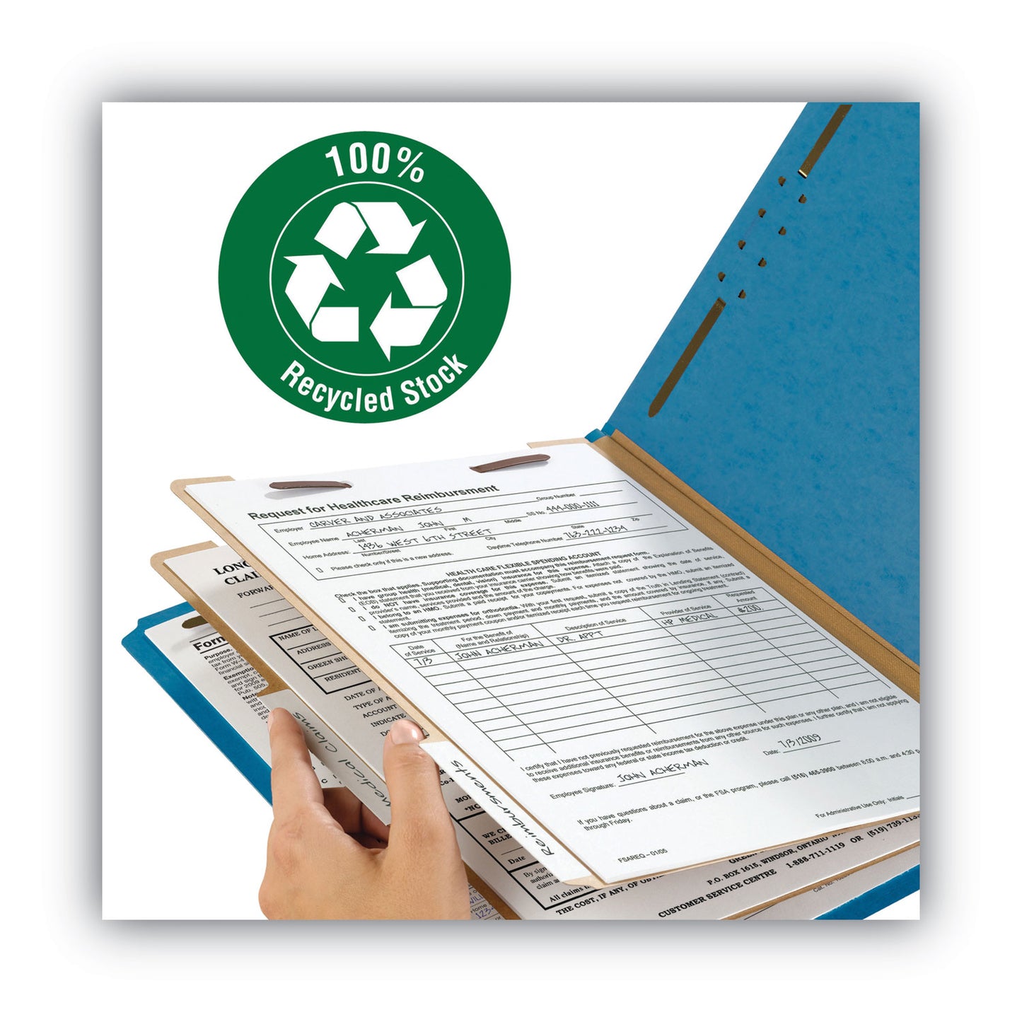 Smead Recycled Pressboard Classification Folders, 2" Expansion, 2 Dividers, 6 Fasteners, Letter Size, Dark Blue, 10/Box (14062)