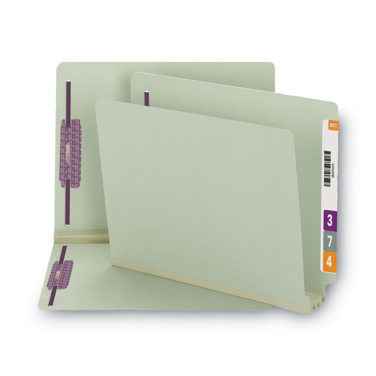 Smead End Tab Pressboard Classification Folders, Two SafeSHIELD Coated Fasteners, 3" Expansion, Letter Size, Gray-Green, 25/Box (34725)