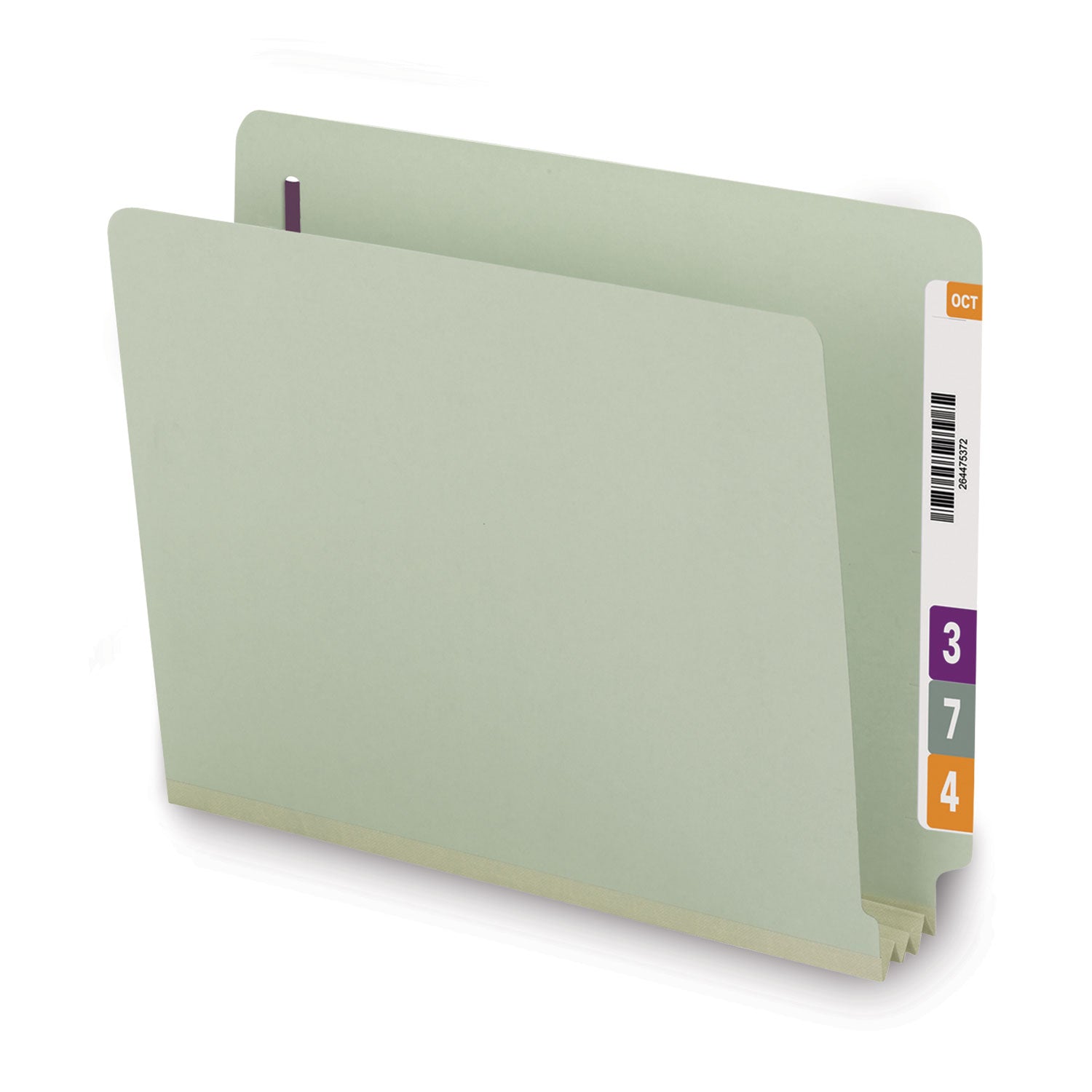 Smead End Tab Pressboard Classification Folders, Two SafeSHIELD Coated Fasteners, 3" Expansion, Letter Size, Gray-Green, 25/Box (34725)