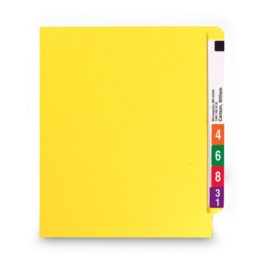 Smead Shelf-Master Reinforced End Tab Colored Folders, Straight Tabs, Letter Size, 0.75" Expansion, Yellow, 100/Box (25910)