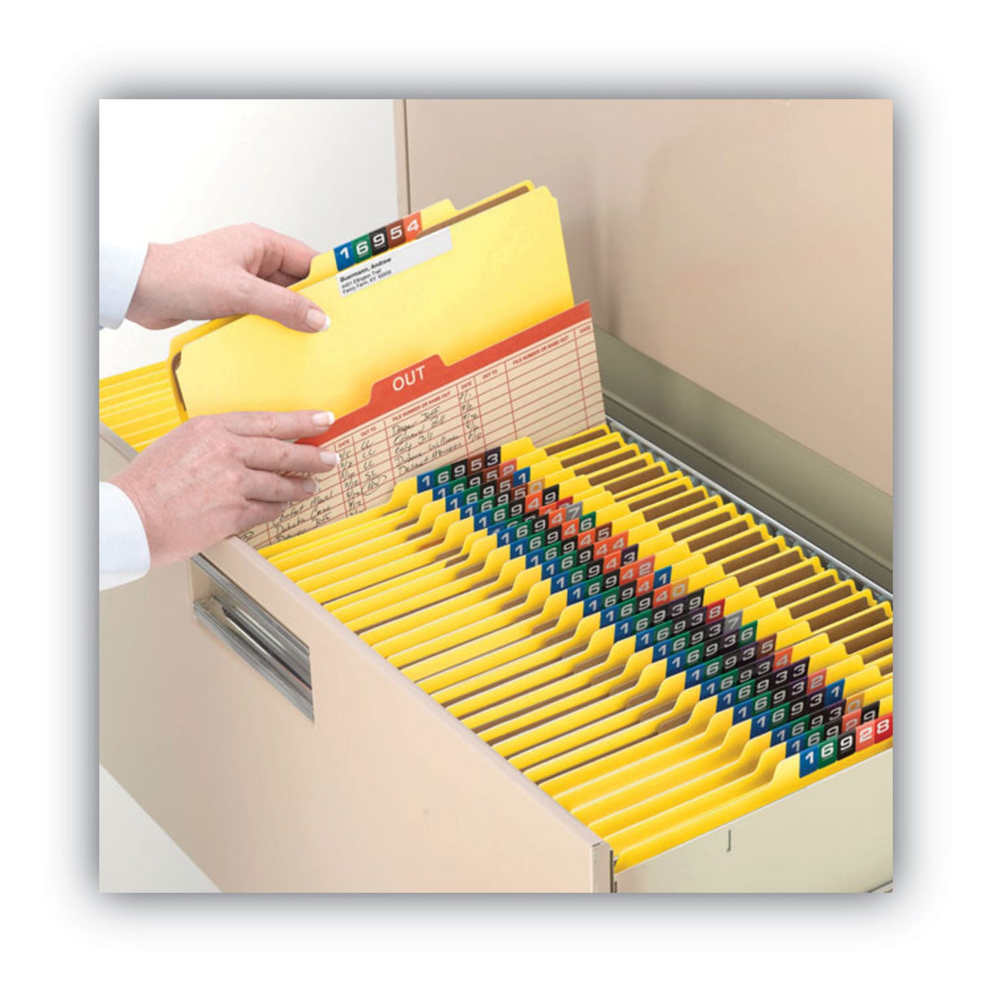 Smead Recycled Pressboard Classification Folders, 2" Expansion, 2 Dividers, 6 Fasteners, Letter Size, Yellow Exterior, 10/Box (14064)
