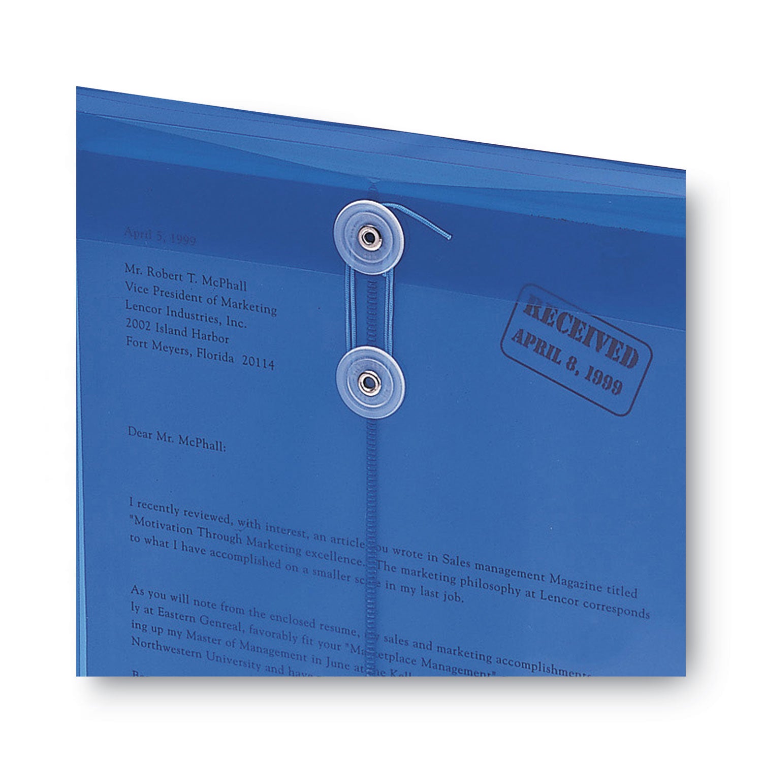 Smead Poly String and Button Interoffice Envelopes, Open-End (Vertical), 9.75 x 11.63, Transparent Blue, 5/Pack (89542)