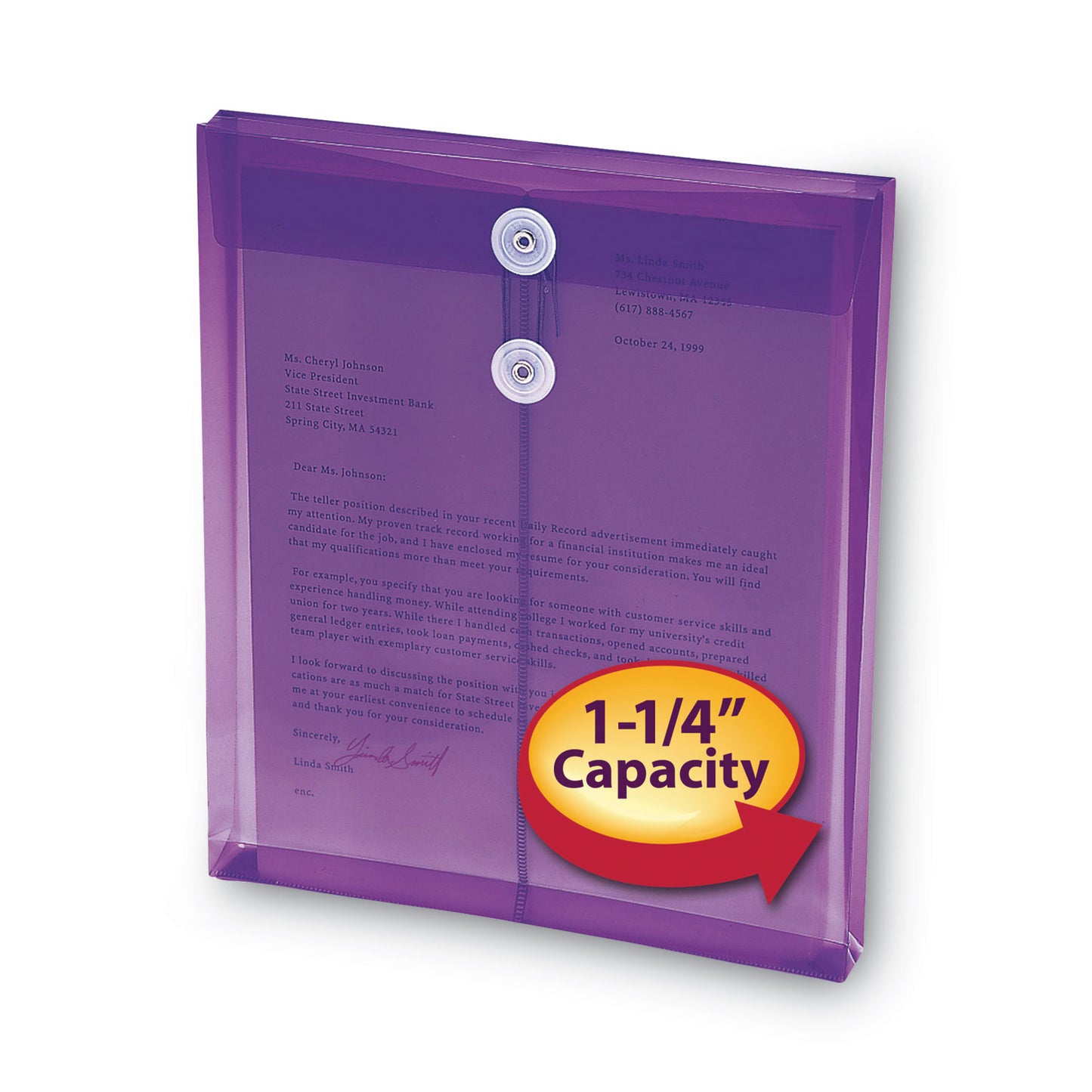 Smead Poly String and Button Interoffice Envelopes, Open-End (Vertical), 9.75 x 11.63, Transparent Purple, 5/Pack (89544)