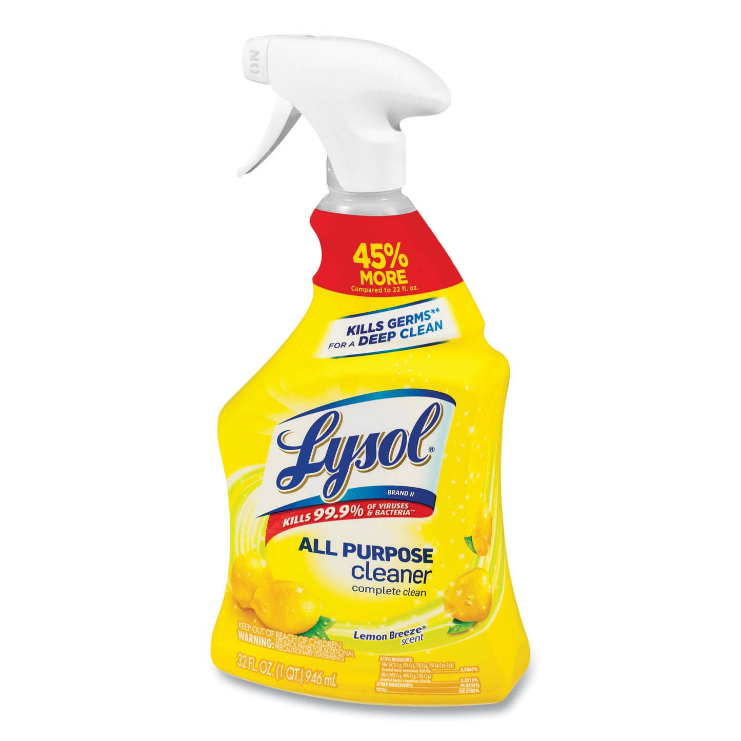 LYSOL Brand Ready-to-Use All-Purpose Cleaner, Lemon Breeze, 32 oz Spray Bottle (75352EA) - 3 Pack