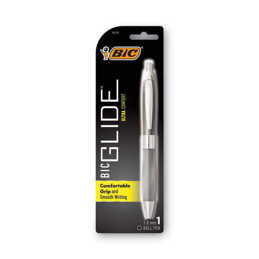 BIC GLIDE Bold Ballpoint Pen, Retractable, Bold 1.6 mm, Blue Ink, Translucent Blue Barrel, Dozen (VLGB11BE)