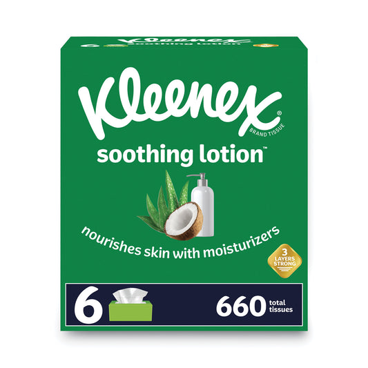 Kleenex Lotion Facial Tissue, 3-Ply, White, 110 Sheets/Box, 6 Boxes/Pack (51758)