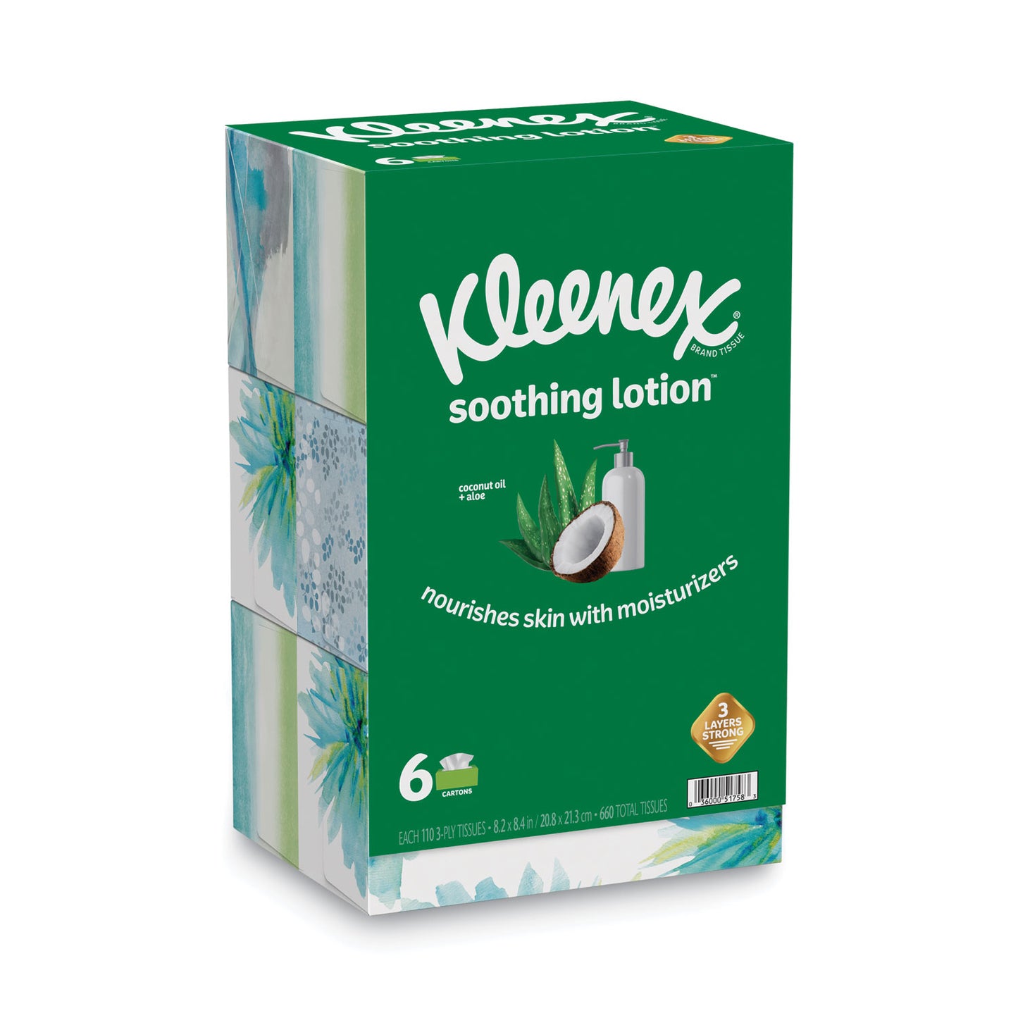 Kleenex Lotion Facial Tissue, 3-Ply, White, 110 Sheets/Box, 6 Boxes/Pack (51758)