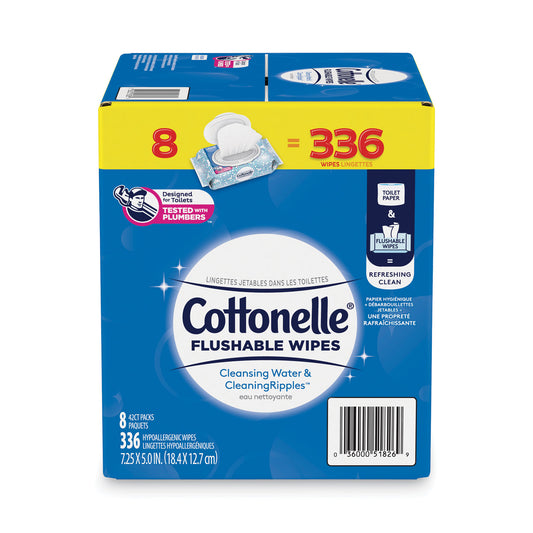 Cottonelle Flushable Wet Wipes, Flip-Top Pack, 5 x 7.25, White, 42 Sheets/Pack, 8 Packs/Carton (51826)