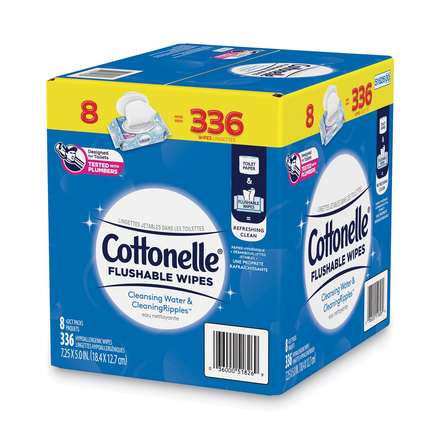 Cottonelle Flushable Wet Wipes, Flip-Top Pack, 5 x 7.25, White, 42 Sheets/Pack, 8 Packs/Carton (51826)