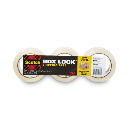 Scotch Box Lock Shipping Packaging Tape, 3" Core, 1.88" x 54.6 yds, Clear, 3/Pack (39503)