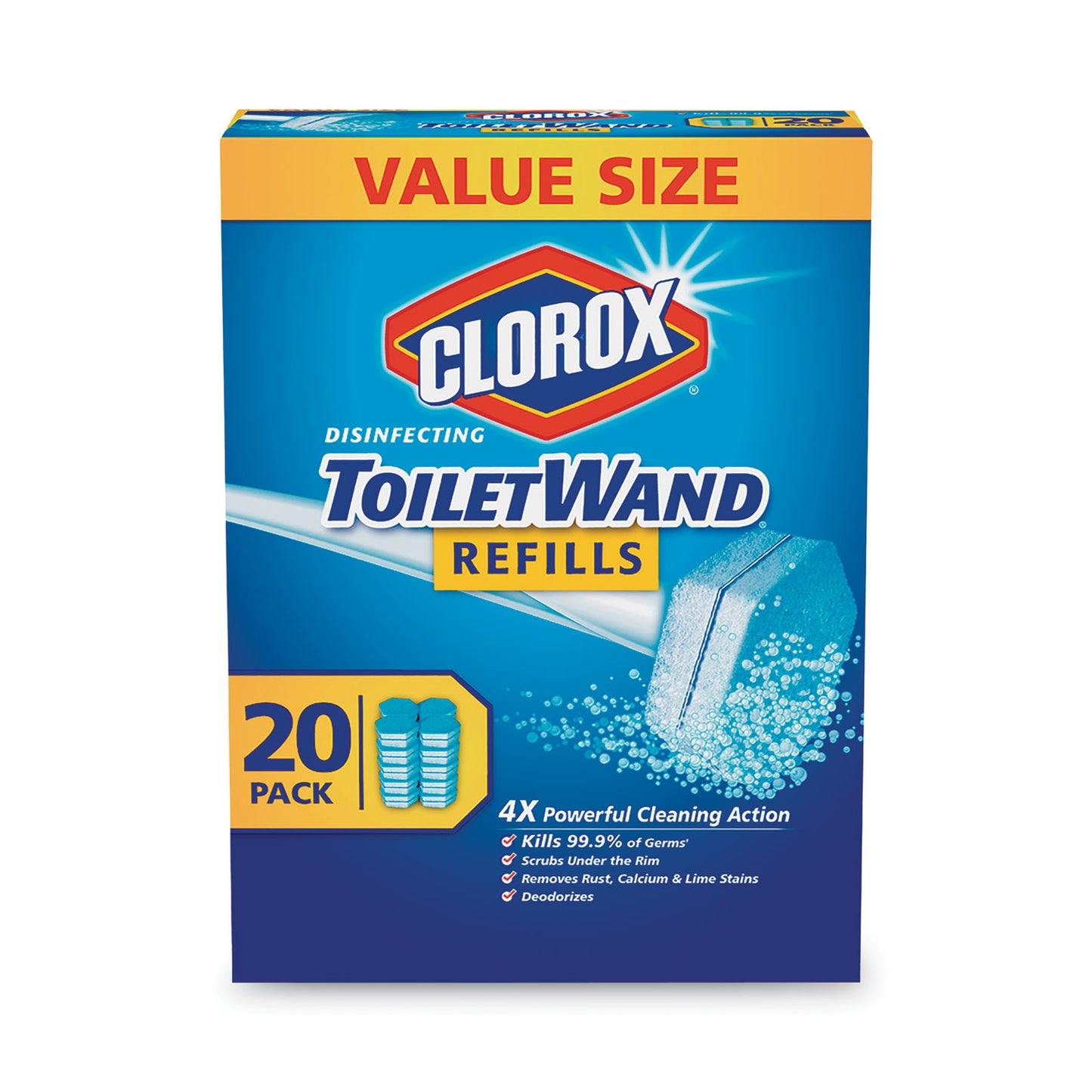 Clorox Disinfecting ToiletWand Refill Heads, Blue/White, 20/Pack (31049)