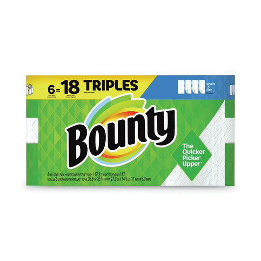 Bounty Select-a-Size Kitchen Roll Paper Towels, 2-Ply, White, 5.9 x 11, 147 Sheets/Roll, 6 Rolls/Pack (67001)