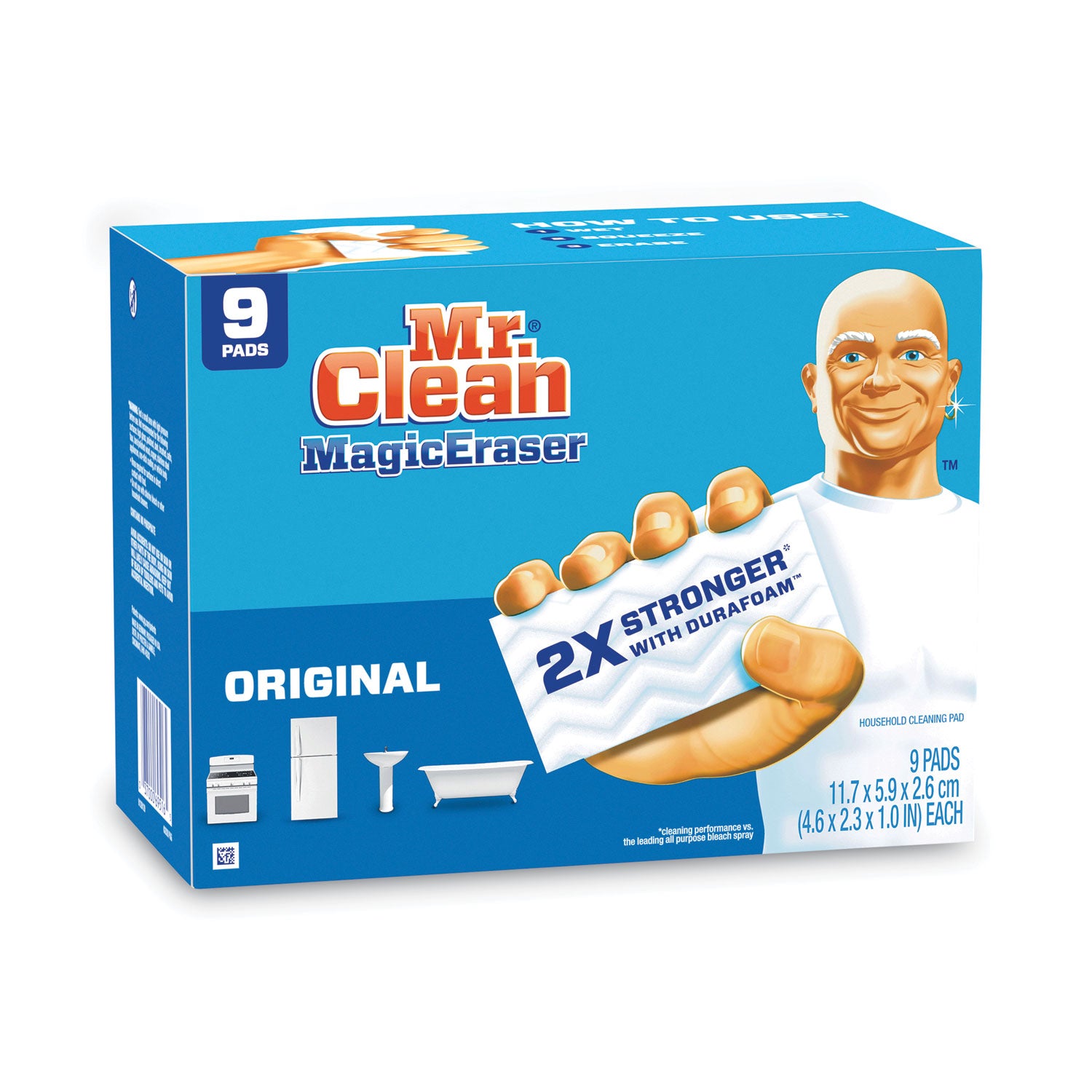 Mr. Clean Magic Eraser, 4.6 x 2.4, 0.7" Thick, White, 9/Pack (69516)