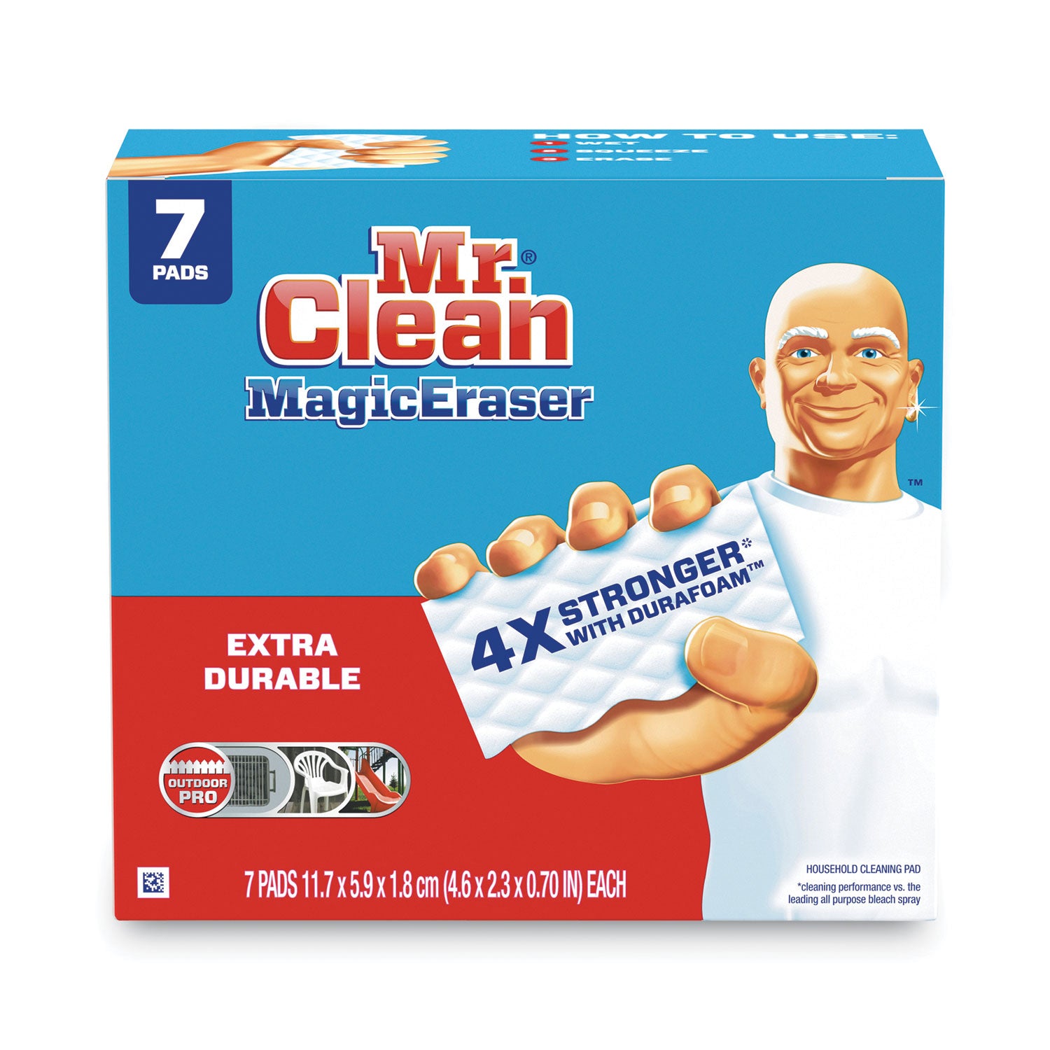 Mr. Clean Magic Eraser Extra Durable. 4.6 x 2.4, 0.7" Thick, White, 7/Pack (69522)