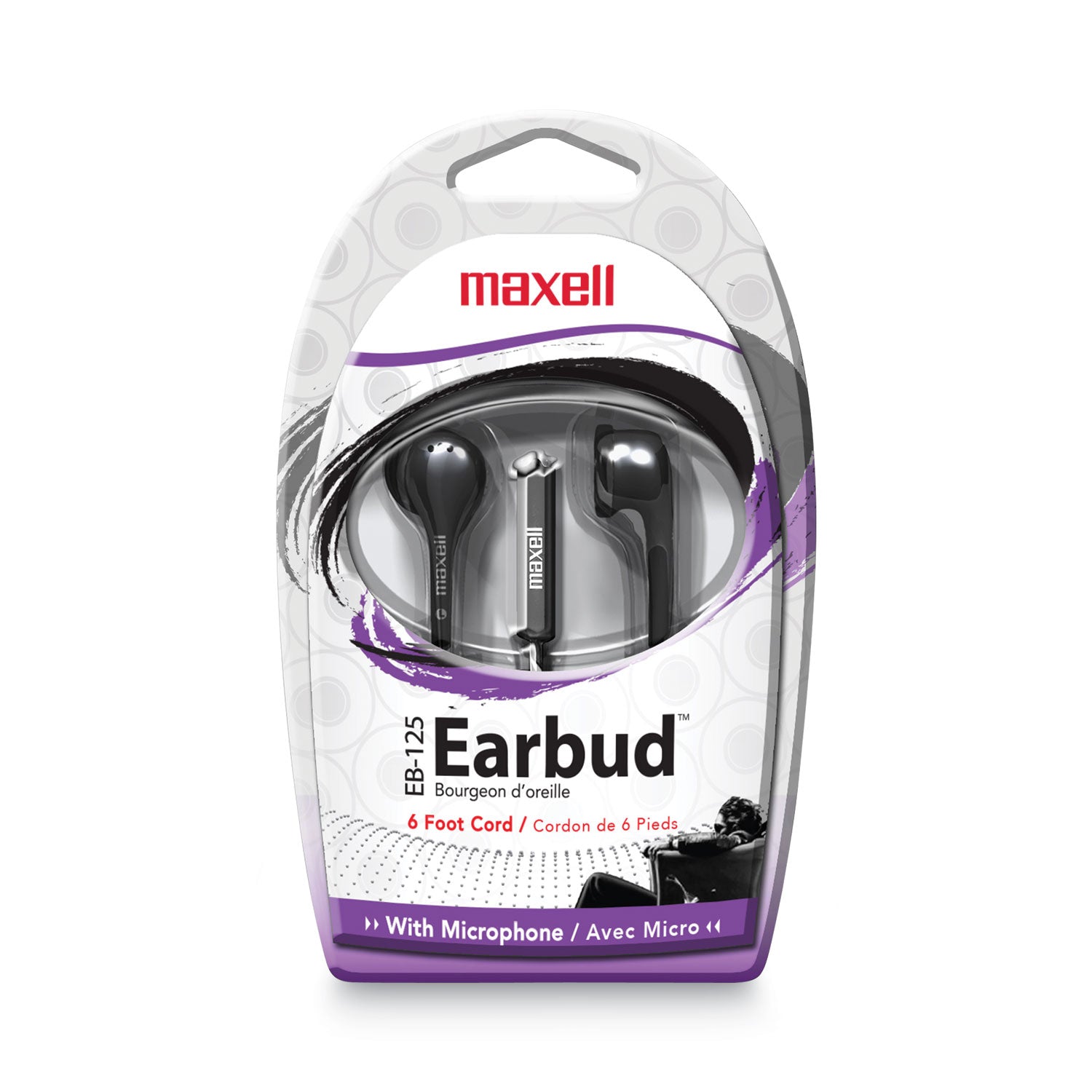 Maxell EB125 Earbud with MIC, 6 ft Cord, Black (199930)