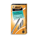 BIC Round Stic Xtra Precision Ballpoint Pen, Stick, Fine 0.8 mm, Black Ink, Smoke Barrel, Dozen (GSF11BK)