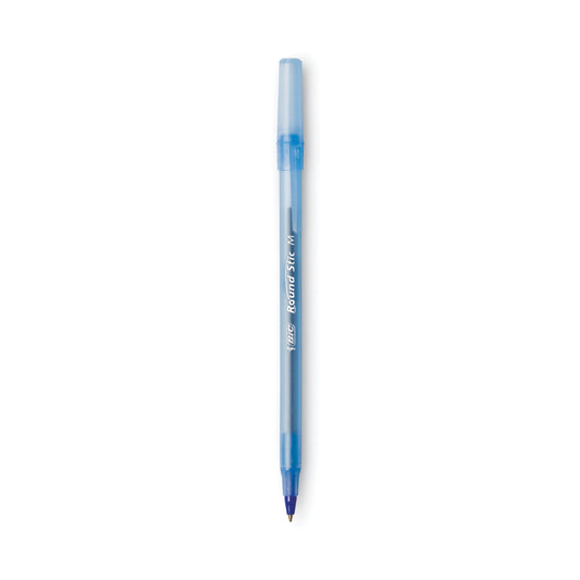 BIC Round Stic Xtra Life Ballpoint Pen, Stick, Medium 1 mm, Blue Ink, Translucent Blue Barrel, Dozen (GSM11BE)