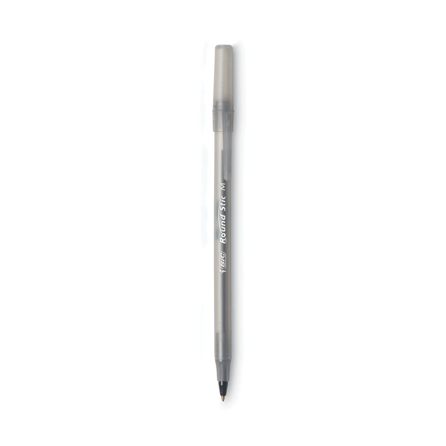 BIC Round Stic Xtra Life Ballpoint Pen, Stick, Medium 1 mm, Black Ink, Translucent Black Barrel, Dozen (GSM11BK)