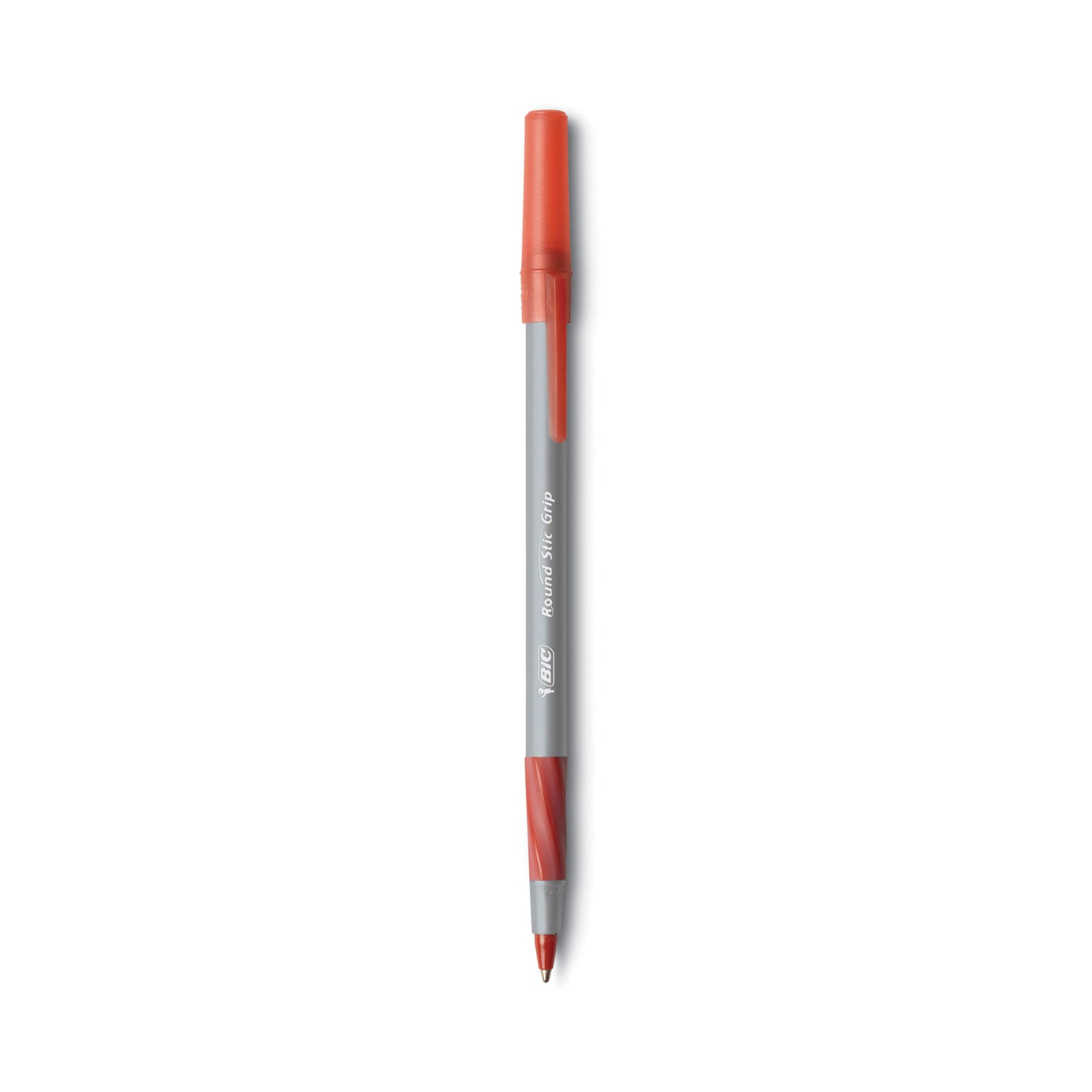 BIC Round Stic Grip Xtra Comfort Ballpoint Pen, Easy-Glide, Stick, Medium 1.2 mm, Red Ink, Gray/Red Barrel, Dozen (GSMG11RD)