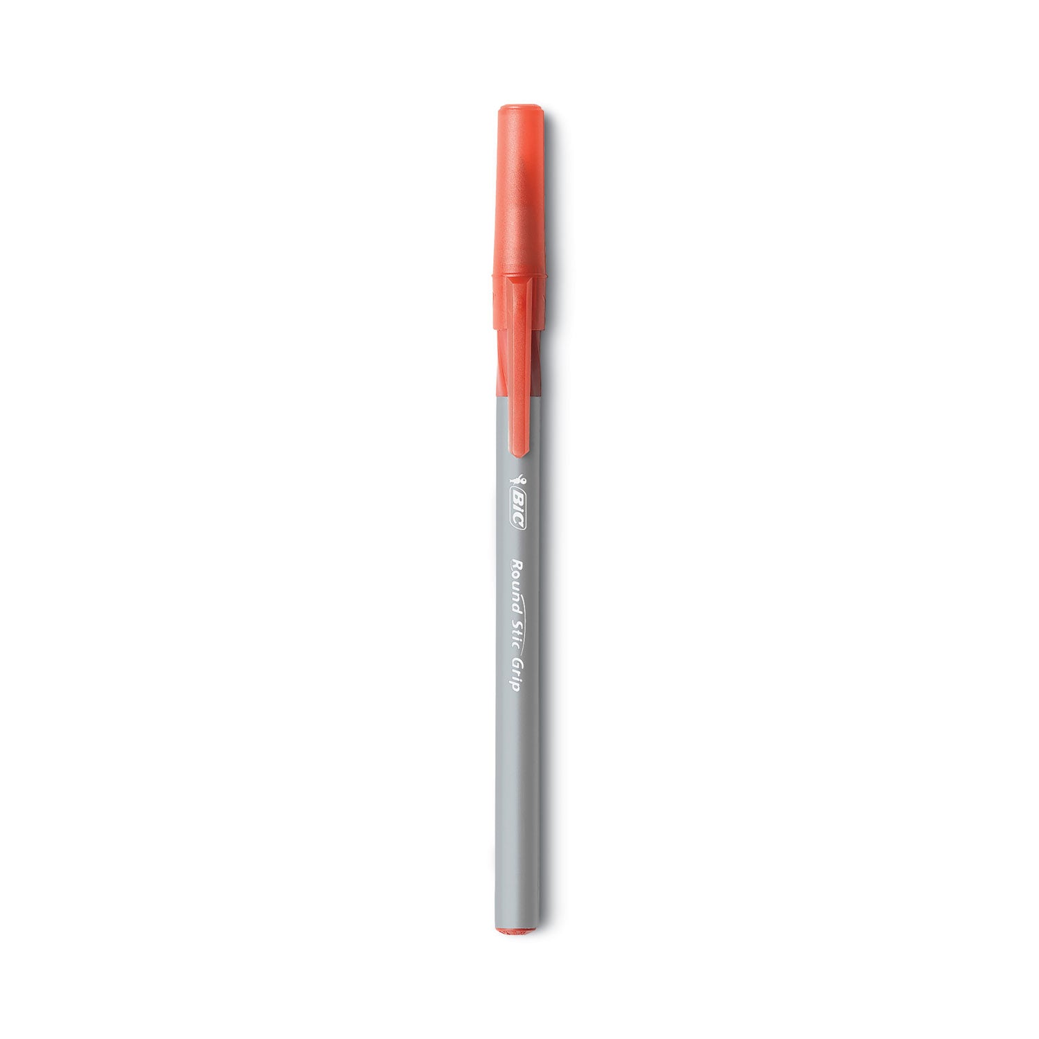 BIC Round Stic Grip Xtra Comfort Ballpoint Pen, Easy-Glide, Stick, Medium 1.2 mm, Red Ink, Gray/Red Barrel, Dozen (GSMG11RD)