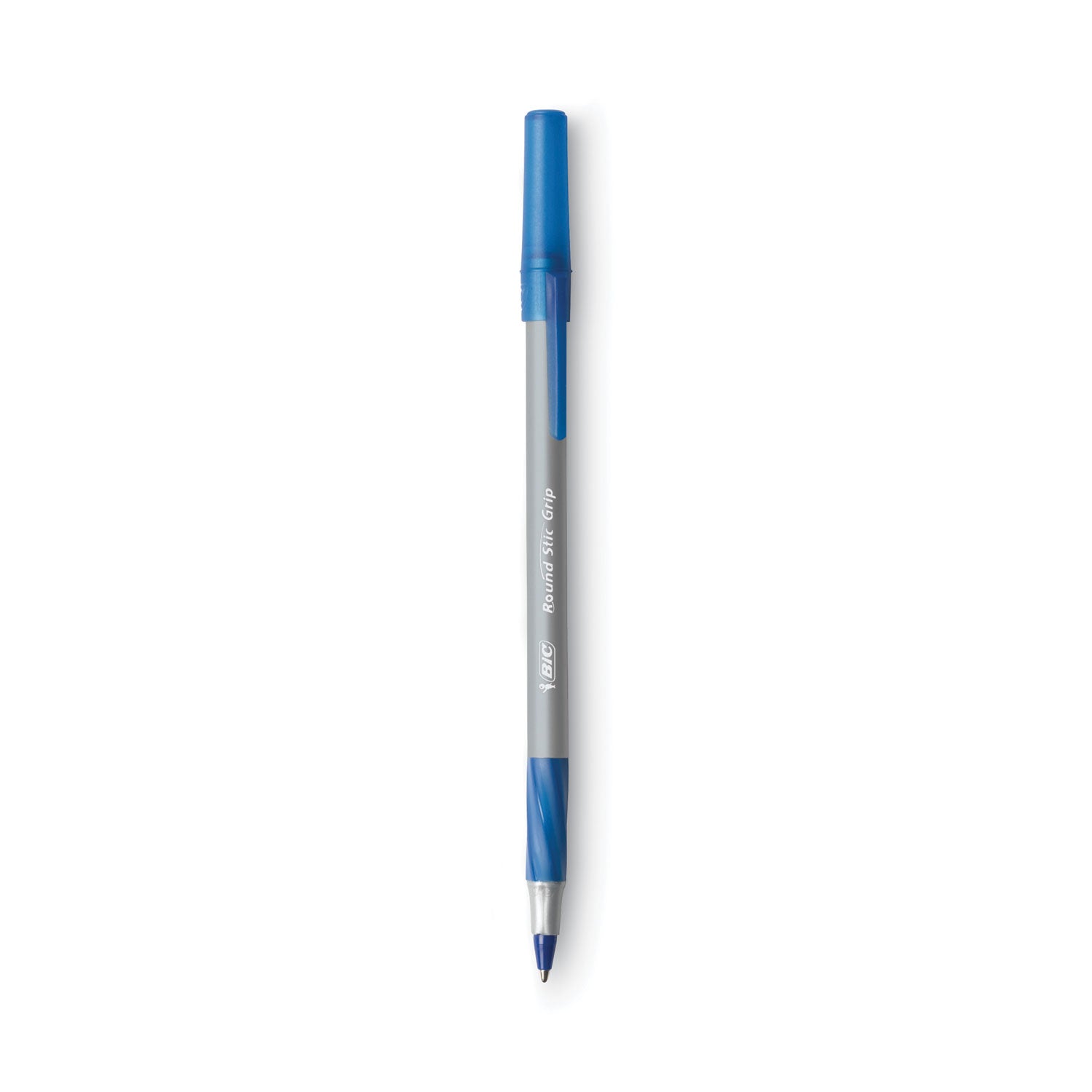 BIC Round Stic Grip Xtra Comfort Ballpoint Pen Value Pack, Easy-Glide, Stick, Medium 1.2 mm, Blue Ink, Gray/Blue Barrel, 36/Pack (GSMG361BE)