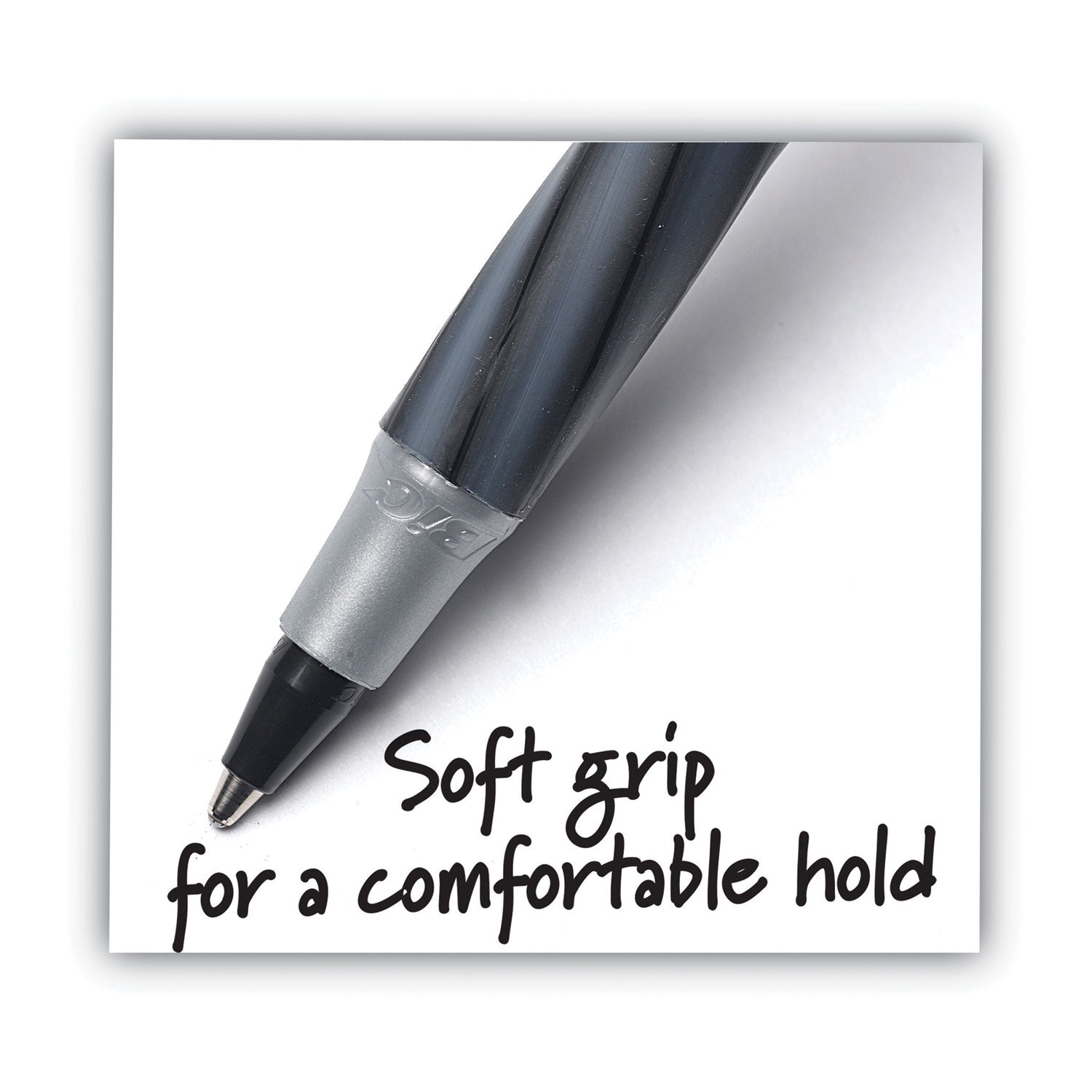 BIC Round Stic Grip Xtra Comfort Ballpoint Pen Value Pack, Easy-Glide, Stick, Medium 1.2 mm, Black Ink, Gray/Black Barrel, 36/PK (GSMG361BK)