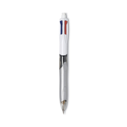 BIC 4-Color 3 + 1 Multi-Color Ballpoint Pen/Pencil, Retractable, 1 mm Pen/0.7 mm Pencil, Black/Blue/Red Ink, Gray/White Barrel (MMLP1AST)