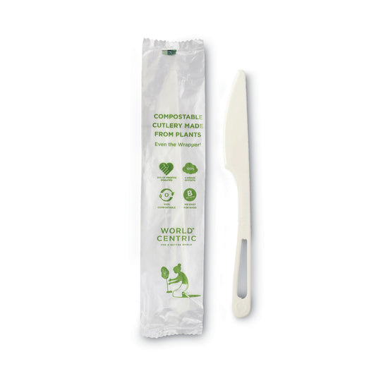 World Centric TPLA Compostable Cutlery, Knife, 6.7", White, 750/Carton (KNPSI)