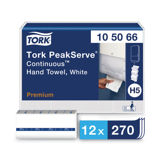 Tork PeakServe Continuous Hand Towel, 1-Ply, 7.91 x 8.85, White, 270 Wipes/Pack, 12 Packs/Carton (105066)