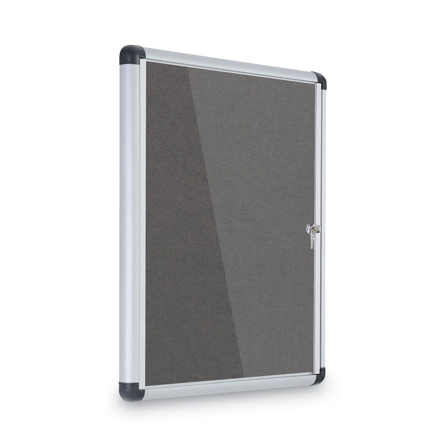 MasterVision Slim-Line Enclosed Fabric Bulletin Board, One Door, 28 x 38, Gray Surface, Aluminum Frame (VT630103690)