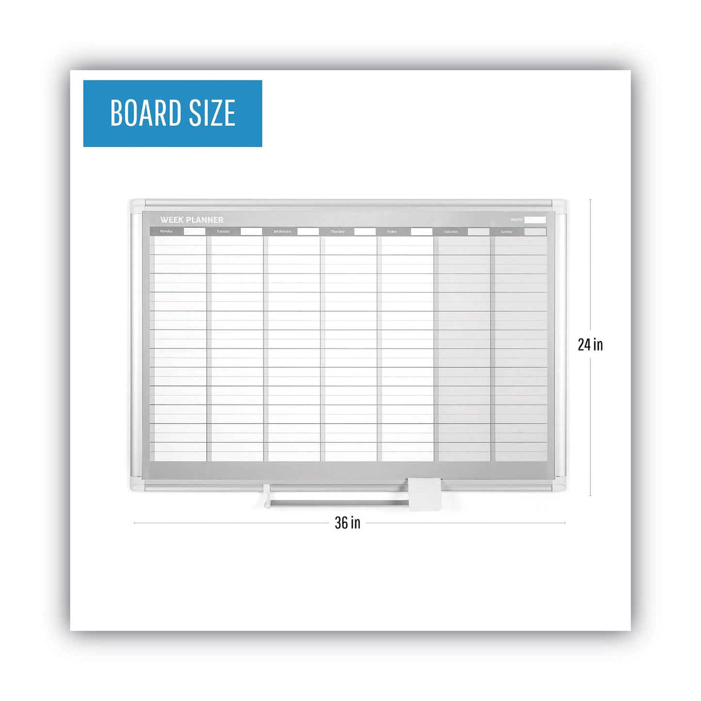 MasterVision Magnetic Dry Erase Calendar Board, Weekly Calendar, 36 x 24, White Surface, Silver Aluminum Frame (GA0396830)