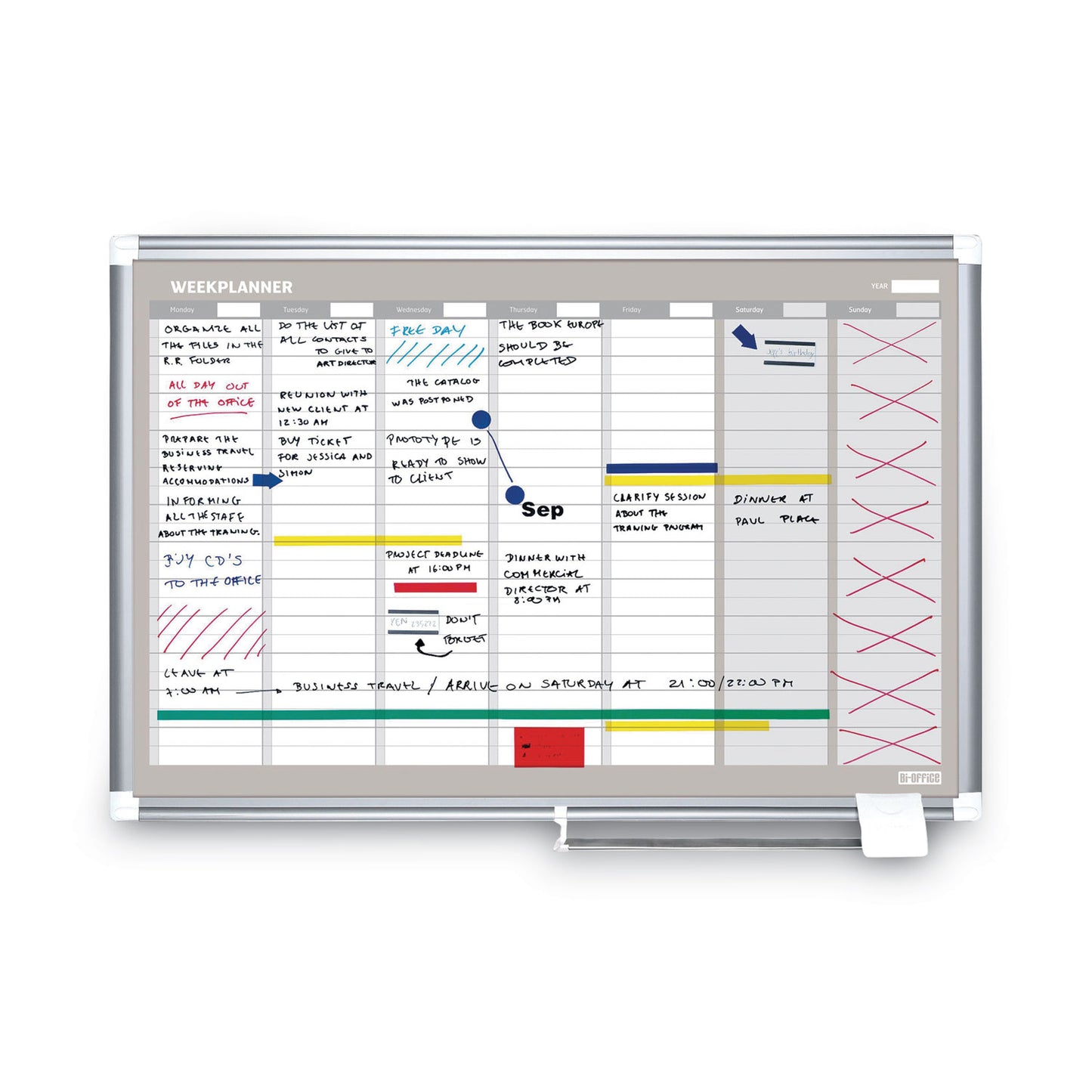 MasterVision Magnetic Dry Erase Calendar Board, Weekly Calendar, 36 x 24, White Surface, Silver Aluminum Frame (GA0396830)