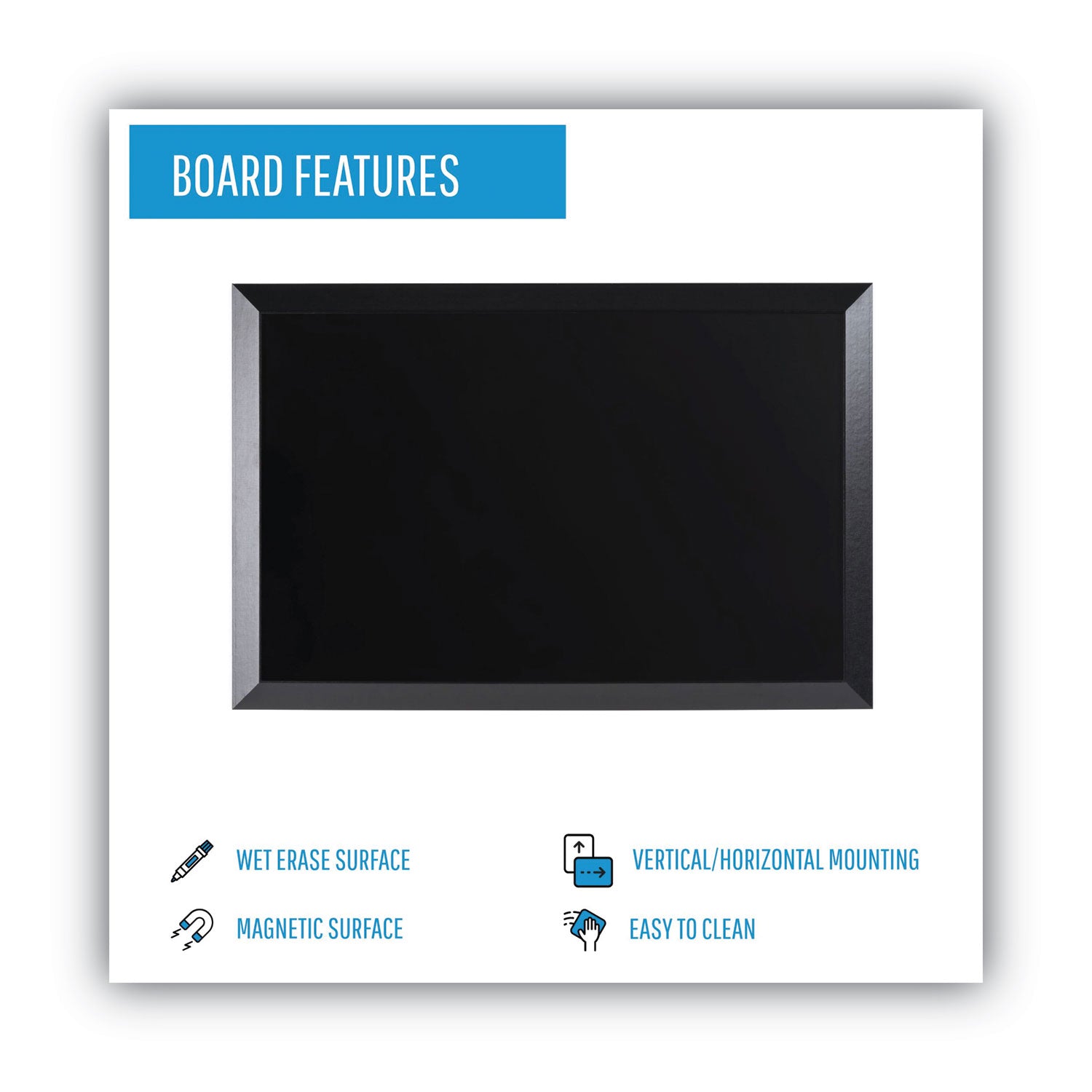 MasterVision Kamashi Wet-Erase Board, 36 x 24, Black Surface, Black Wood Frame (MM07151620)