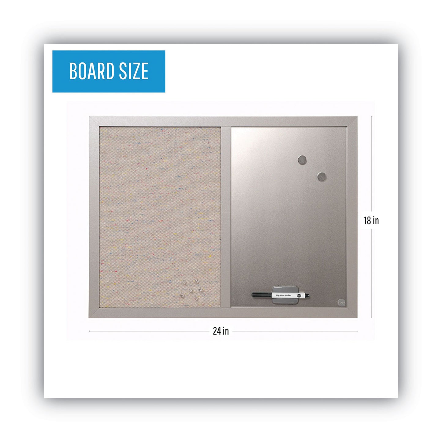 MasterVision Designer Combo Fabric Bulletin/Dry Erase Board, 24 x 18, Multicolor/Gray Surface, Gray MDF Wood Frame (MX04331608)