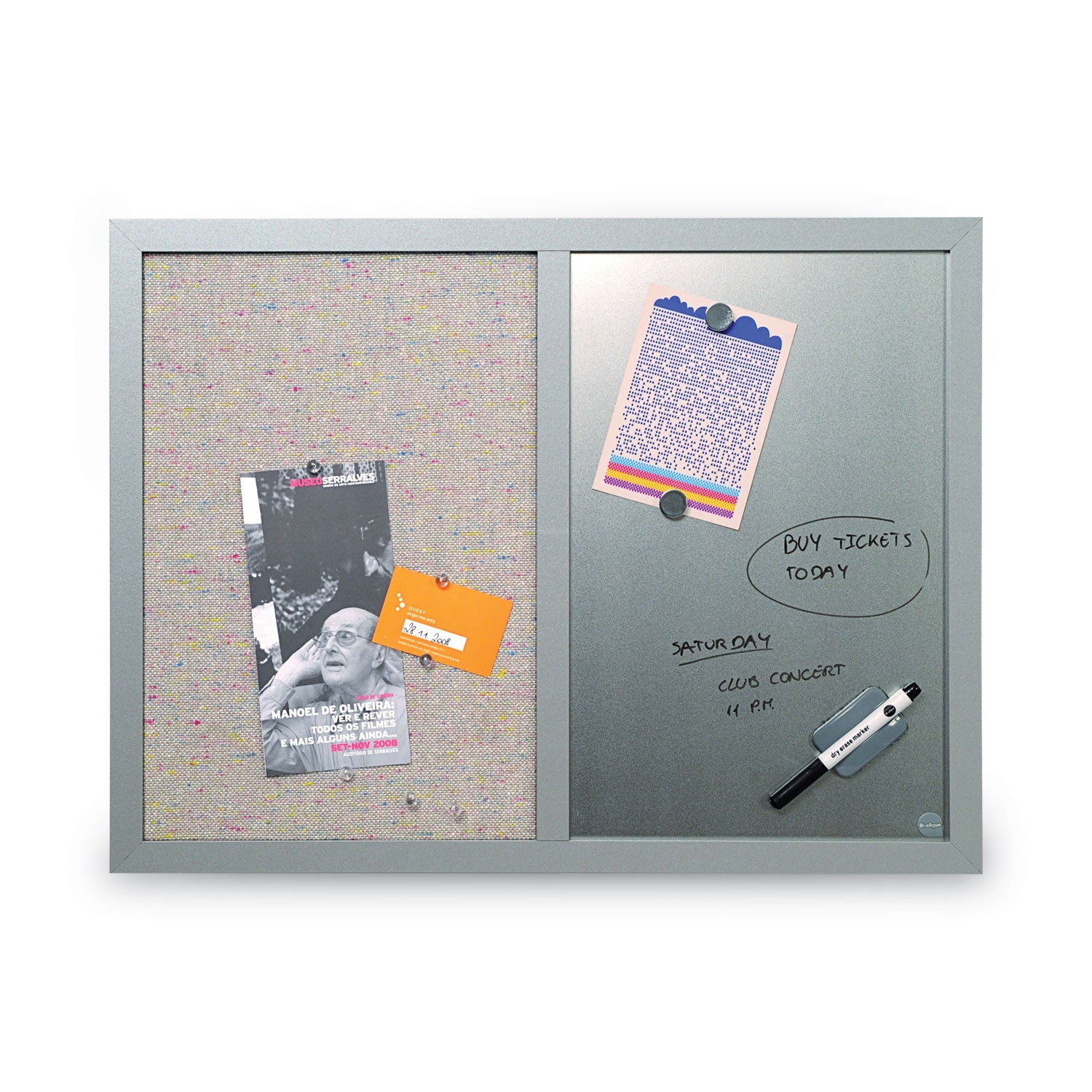 MasterVision Designer Combo Fabric Bulletin/Dry Erase Board, 24 x 18, Multicolor/Gray Surface, Gray MDF Wood Frame (MX04331608)