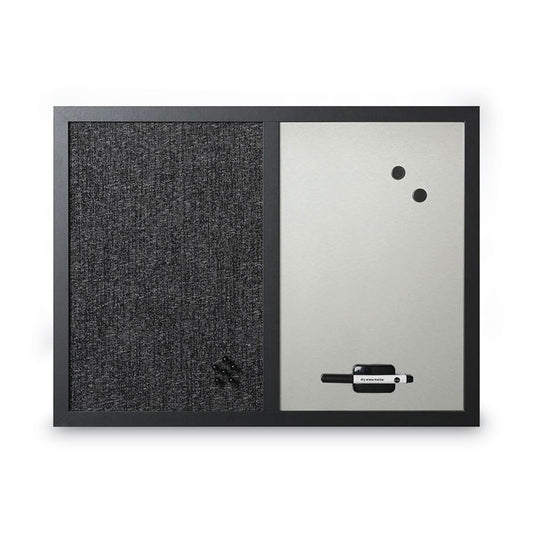 MasterVision Designer Combo Fabric Bulletin/Dry Erase Board, 24 x 18, Charcoal/Gray Surface, Black MDF Wood Frame (MX04433168)