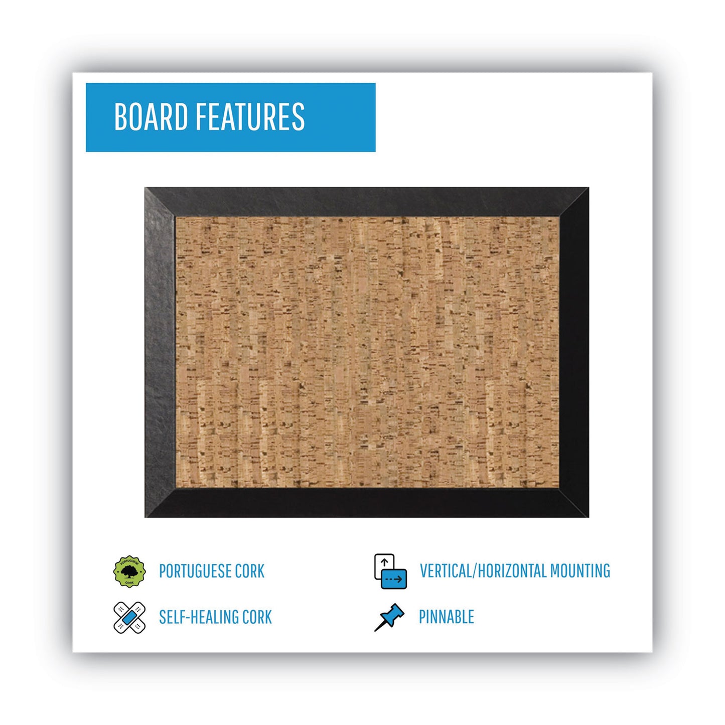 MasterVision Natural Cork Bulletin Board, 36 x 24, Tan Surface, Black Wood Frame (SF0722581012)